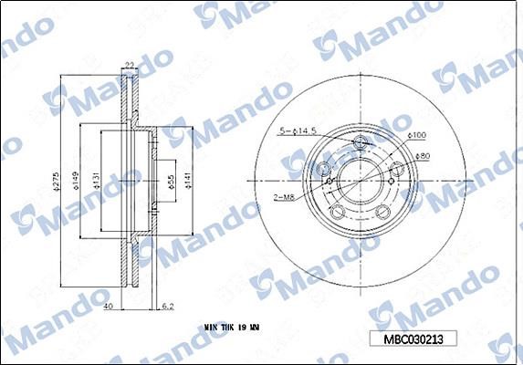 Mando MBC030213 Front brake disc ventilated MBC030213: Buy near me at 2407.PL in Poland at an Affordable price!
