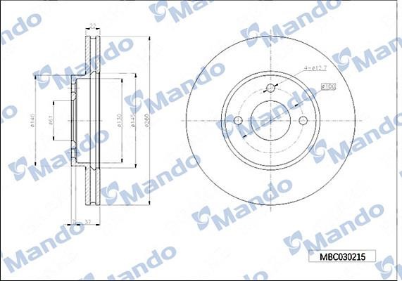 Mando MBC030215 Front brake disc ventilated MBC030215: Buy near me in Poland at 2407.PL - Good price!