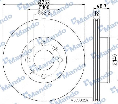 Mando MBC030237 Front brake disc ventilated MBC030237: Buy near me in Poland at 2407.PL - Good price!