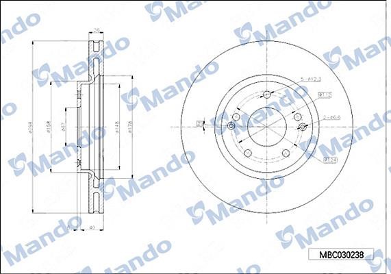 Mando MBC030238 Тормозной диск передний вентилируемый MBC030238: Отличная цена - Купить в Польше на 2407.PL!