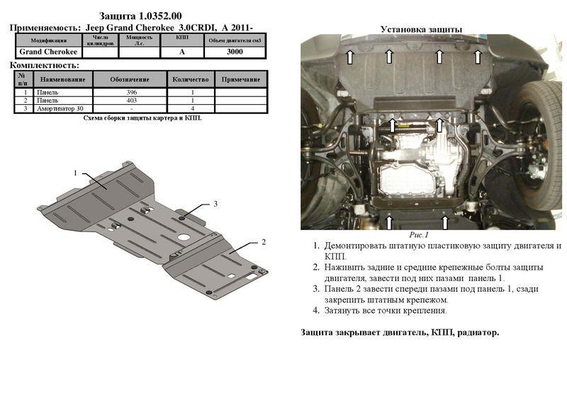 Захист двигуна Kolchuga преміум 2.0352.00 для Jeep (КПП, радіатор, раздатка) Kolchuga 2.0352.00