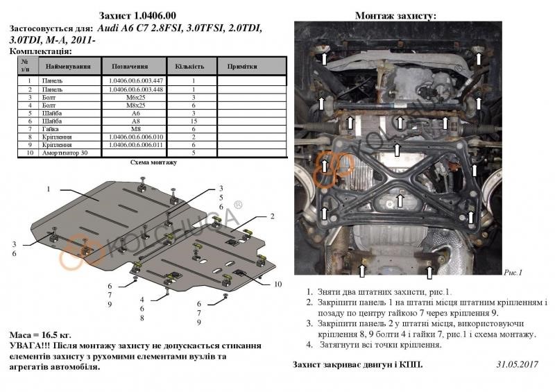Ochrona silnika Kolchuga standard 1.0406.00 dla Audi (skrzynia biegów) Kolchuga 1.0406.00