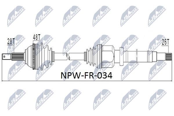 NTY NPW-FR-034 Drive shaft right NPWFR034: Buy near me in Poland at 2407.PL - Good price!