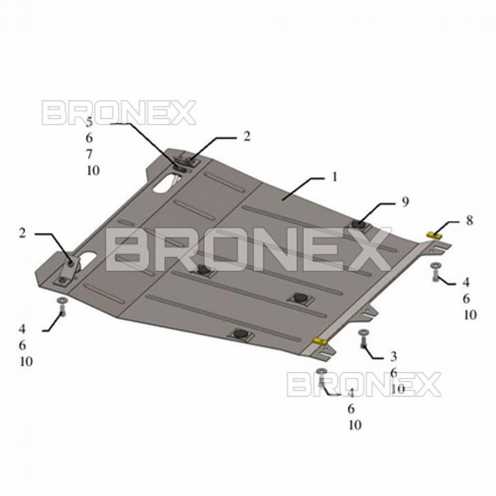 Bronex 101.0404.00 Engine protection Bronex standard 101.0404.00 for Mitsubishi Lancer X (radiator, gear box) 101040400: Buy near me in Poland at 2407.PL - Good price!