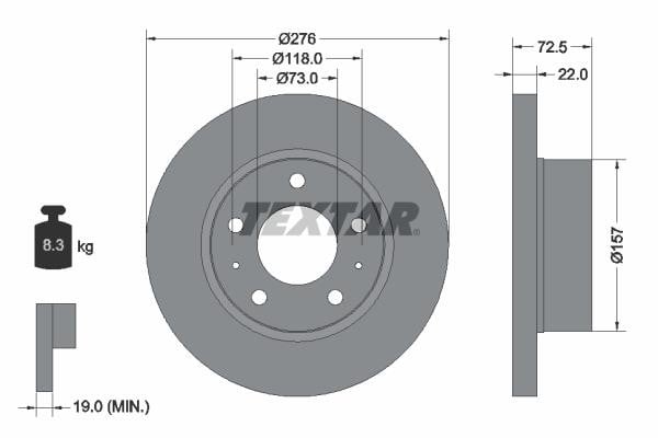 Textar 93104603 Unventilated front brake disc 93104603: Buy near me in Poland at 2407.PL - Good price!