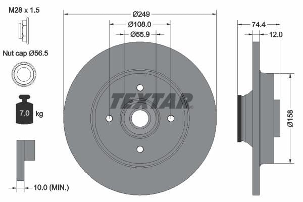Textar 92168703 Rear brake disc, non-ventilated 92168703: Buy near me in Poland at 2407.PL - Good price!