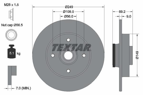 Textar 92202103 Rear brake disc, non-ventilated 92202103: Buy near me in Poland at 2407.PL - Good price!
