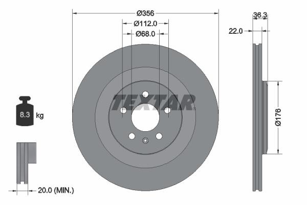 Textar 92241803 Rear ventilated brake disc 92241803: Buy near me in Poland at 2407.PL - Good price!