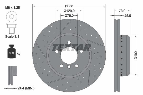 Textar 92266925 Ventilated brake disc with slotting and perforation 92266925: Buy near me in Poland at 2407.PL - Good price!