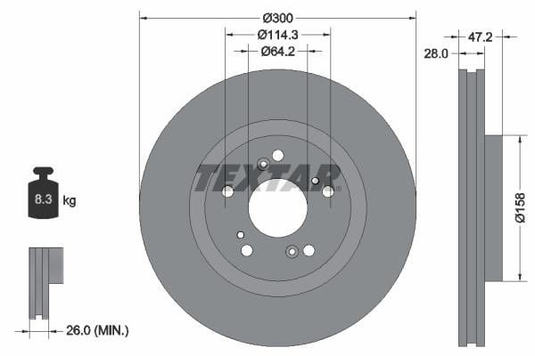 Textar 92284603 Ventilated disc brake, 1 pcs. 92284603: Buy near me in Poland at 2407.PL - Good price!