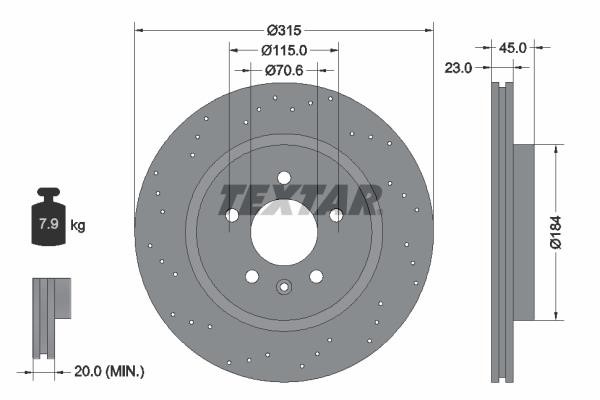 Textar 92290003 Ventilated brake disc with perforation 92290003: Buy near me in Poland at 2407.PL - Good price!