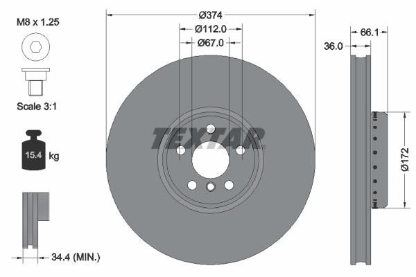 Textar 92290225 Ventilated disc brake, 1 pcs. 92290225: Buy near me in Poland at 2407.PL - Good price!