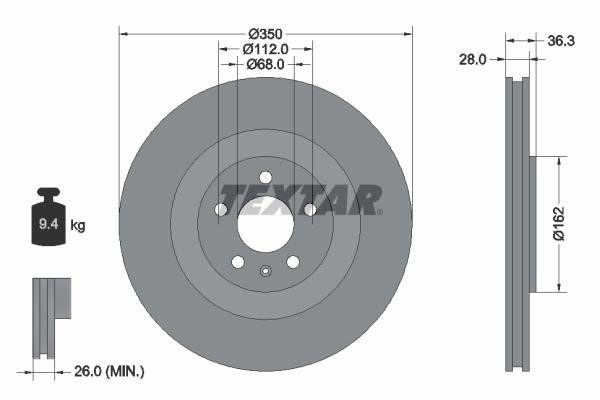 Textar 92290405 Rear ventilated brake disc 92290405: Buy near me in Poland at 2407.PL - Good price!
