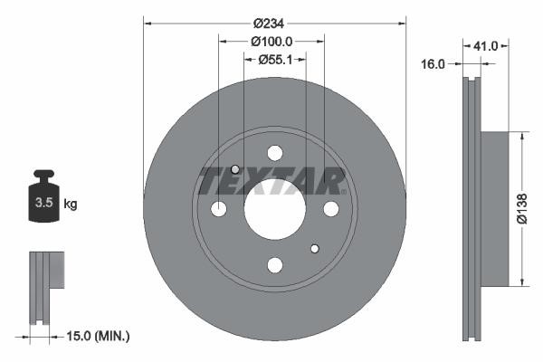Textar 92285603 Front brake disc ventilated 92285603: Buy near me in Poland at 2407.PL - Good price!