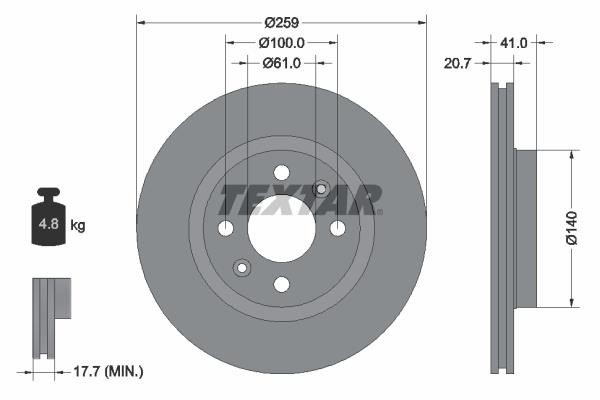 Textar 92292103 Front brake disc ventilated 92292103: Buy near me in Poland at 2407.PL - Good price!