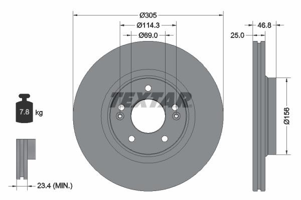 Textar 92292203 Front brake disc ventilated 92292203: Buy near me in Poland at 2407.PL - Good price!