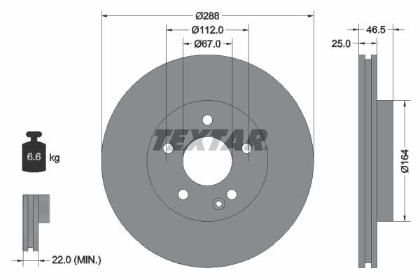 Textar 92287705 Тормозной диск вентилируемый, 1 шт. 92287705: Отличная цена - Купить в Польше на 2407.PL!