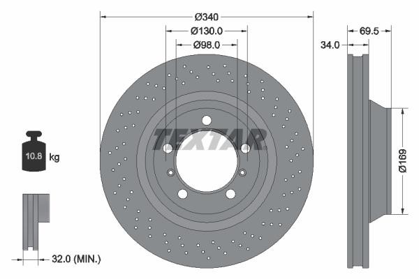 Textar 92287905 Ventilated brake disc with perforation 92287905: Buy near me at 2407.PL in Poland at an Affordable price!