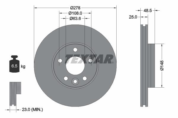 Textar 92292303 Front brake disc ventilated 92292303: Buy near me in Poland at 2407.PL - Good price!