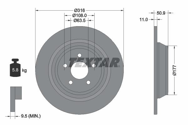 Textar 92292503 Unventilated brake disc 92292503: Buy near me in Poland at 2407.PL - Good price!