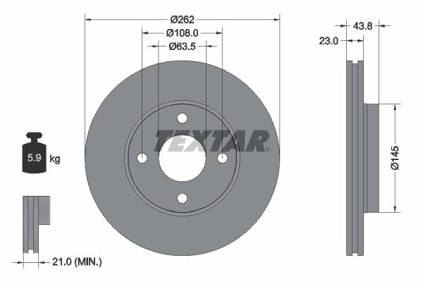 Textar 92292703 Ventilated disc brake, 1 pcs. 92292703: Buy near me in Poland at 2407.PL - Good price!