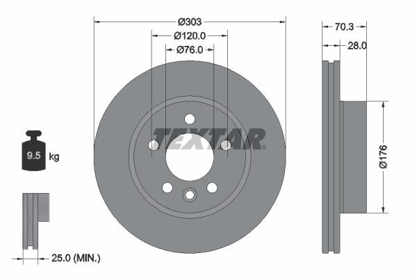 Textar 92288403 Ventilated disc brake, 1 pcs. 92288403: Buy near me in Poland at 2407.PL - Good price!