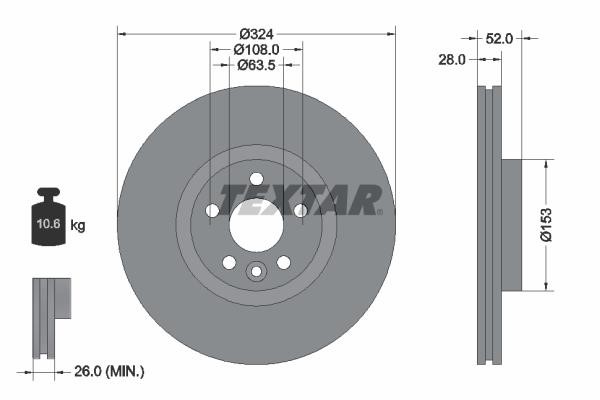 Textar 92293205 Ventilated disc brake, 1 pcs. 92293205: Buy near me in Poland at 2407.PL - Good price!