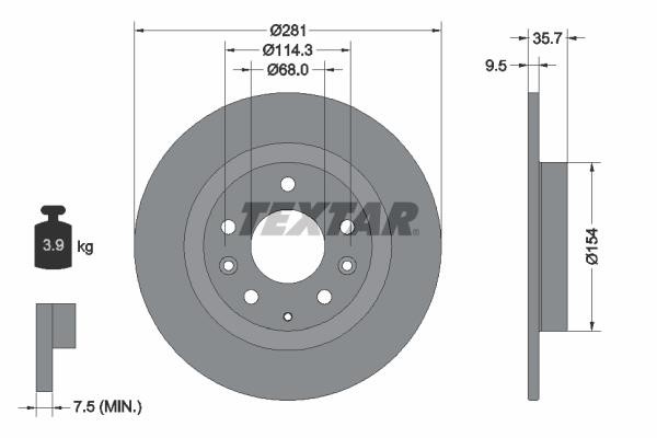 Textar 92293703 Unventilated brake disc 92293703: Buy near me in Poland at 2407.PL - Good price!
