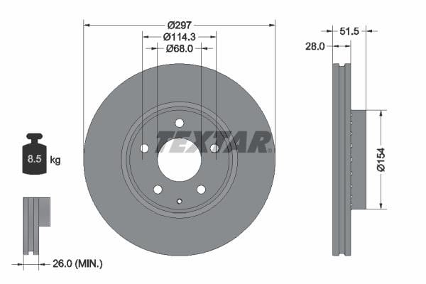 Textar 92295003 Front brake disc ventilated 92295003: Buy near me in Poland at 2407.PL - Good price!