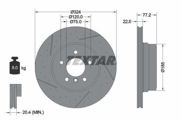 Textar 92295505 Rear ventilated brake disc 92295505: Buy near me in Poland at 2407.PL - Good price!