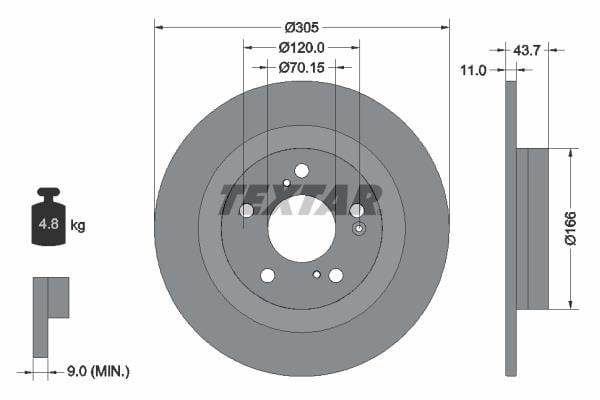 Textar 92308403 Тормозной диск задний невентилируемый 92308403: Купить в Польше - Отличная цена на 2407.PL!
