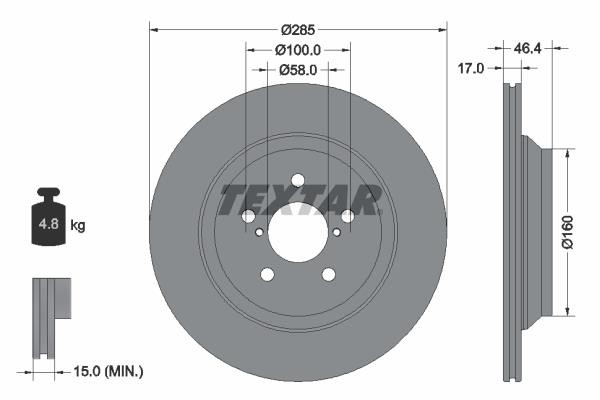 Textar 92309303 Rear ventilated brake disc 92309303: Buy near me in Poland at 2407.PL - Good price!