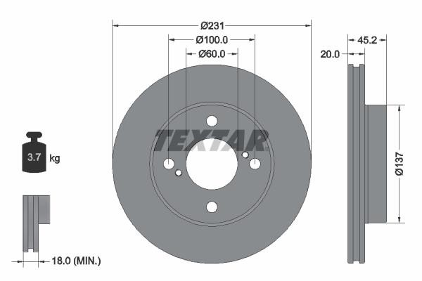 Textar 92309403 Front brake disc ventilated 92309403: Buy near me in Poland at 2407.PL - Good price!