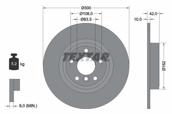 Textar 92309505 Rear brake disc, non-ventilated 92309505: Buy near me in Poland at 2407.PL - Good price!