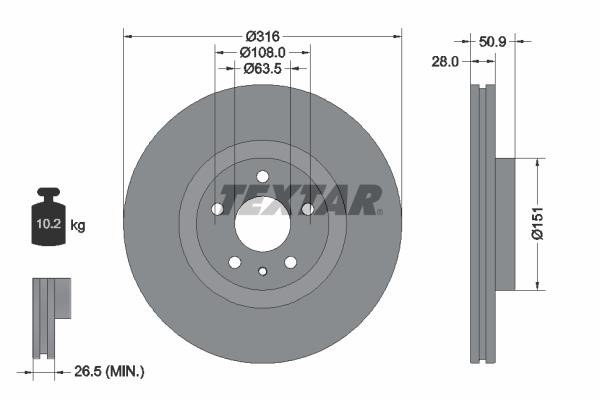 Textar 92309603 Front brake disc ventilated 92309603: Buy near me in Poland at 2407.PL - Good price!