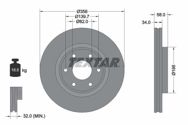 Textar 92309803 Front brake disc ventilated 92309803: Buy near me in Poland at 2407.PL - Good price!
