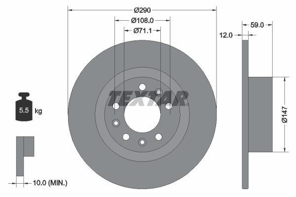 Textar 92313603 Тормозной диск задний невентилируемый 92313603: Отличная цена - Купить в Польше на 2407.PL!