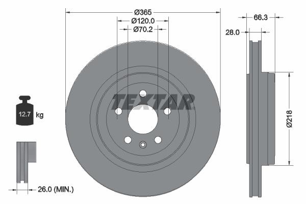 Textar 92313803 Rear ventilated brake disc 92313803: Buy near me in Poland at 2407.PL - Good price!