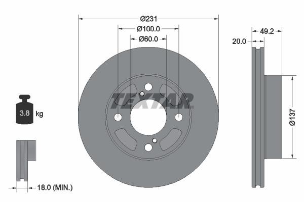 Textar 92314003 Front brake disc ventilated 92314003: Buy near me in Poland at 2407.PL - Good price!