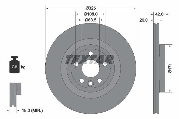 Textar 92314305 Rear ventilated brake disc 92314305: Buy near me in Poland at 2407.PL - Good price!