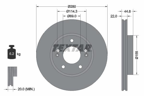 Textar 92314703 Front brake disc ventilated 92314703: Buy near me in Poland at 2407.PL - Good price!