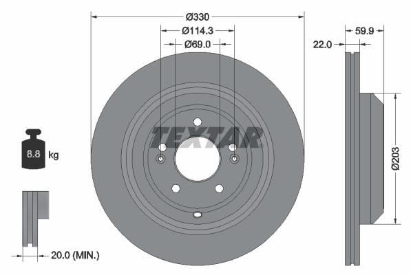 Textar 92314905 Rear ventilated brake disc 92314905: Buy near me in Poland at 2407.PL - Good price!