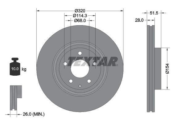 Textar 92315203 Front brake disc ventilated 92315203: Buy near me in Poland at 2407.PL - Good price!