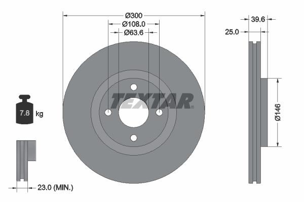 Textar 92315503 Front brake disc ventilated 92315503: Buy near me in Poland at 2407.PL - Good price!