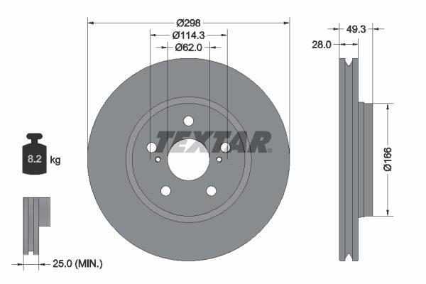 Textar 92315703 Front brake disc ventilated 92315703: Buy near me in Poland at 2407.PL - Good price!