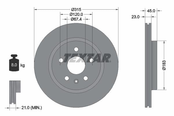 Textar 92315803 Тормозной диск задний вентилируемый 92315803: Отличная цена - Купить в Польше на 2407.PL!