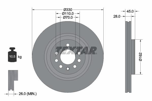 Textar 92315903 Front brake disc ventilated 92315903: Buy near me in Poland at 2407.PL - Good price!