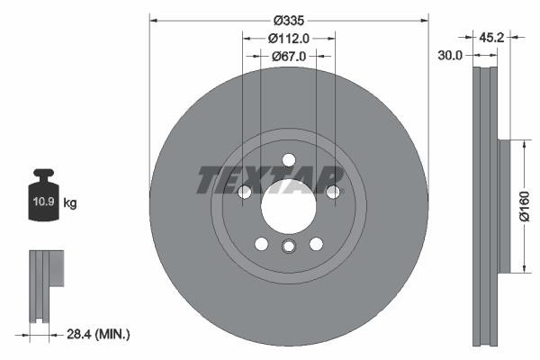 Textar 92316205 Front brake disc ventilated 92316205: Buy near me in Poland at 2407.PL - Good price!