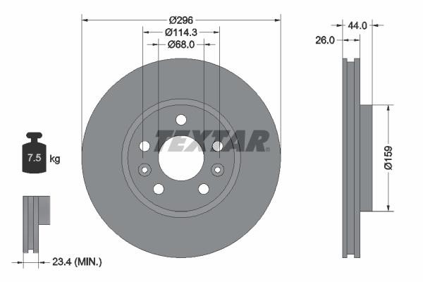 Textar 92300703 Front brake disc ventilated 92300703: Buy near me in Poland at 2407.PL - Good price!