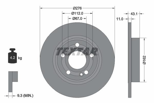 Textar 92316803 Rear brake disc, non-ventilated 92316803: Buy near me in Poland at 2407.PL - Good price!